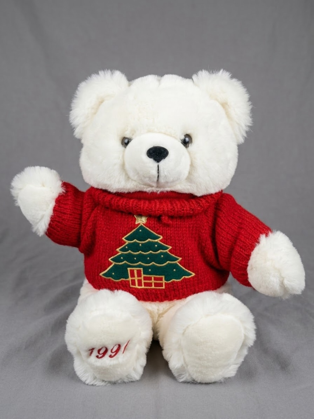 Vintage 1997 Snowflake Bear Plush White Teddy Christmas Sweater Holiday 16"